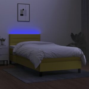 Κρεβάτι Boxspring με Στρώμα & LED Πράσινο 90x190 εκ. Υφασμάτινο