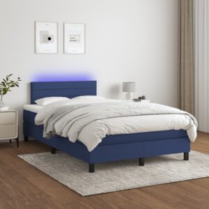 Κρεβάτι Boxspring με Στρώμα & LED Μπλε 120x200 εκ. Υφασμάτινο