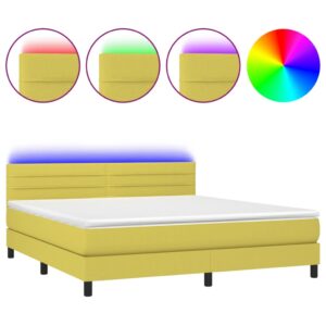 Κρεβάτι Boxspring με Στρώμα & LED Πράσινο 160x200 εκ Υφασμάτινο