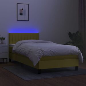 Κρεβάτι Boxspring με Στρώμα & LED Πράσινο 90x190 εκ. Υφασμάτινο