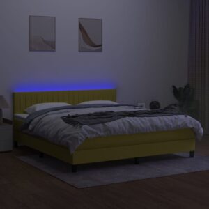 Κρεβάτι Boxspring με Στρώμα & LED Πράσινο 160x200 εκ Υφασμάτινο