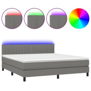 Κρεβάτι Boxspring με Στρώμα & LED Σκ.Γκρι 180x200 εκ Υφασμάτινο