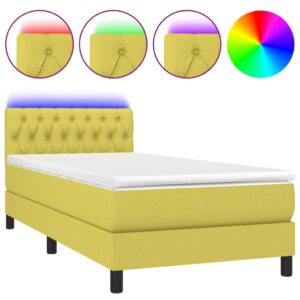 Κρεβάτι Boxspring με Στρώμα & LED Πράσινο 90x190 εκ. Υφασμάτινο