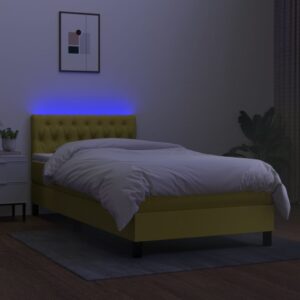 Κρεβάτι Boxspring με Στρώμα & LED Πράσινο 90x190 εκ. Υφασμάτινο