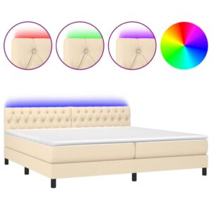 Κρεβάτι Boxspring με Στρώμα & LED Κρεμ 200x200 εκ. Υφασμάτινο