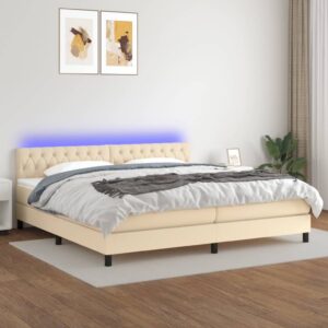 Κρεβάτι Boxspring με Στρώμα & LED Κρεμ 200x200 εκ. Υφασμάτινο