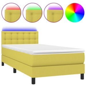 Κρεβάτι Boxspring με Στρώμα & LED Πράσινο 90x190 εκ. Υφασμάτινο