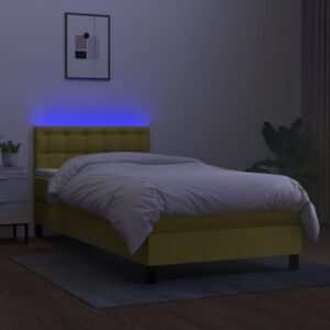 Κρεβάτι Boxspring με Στρώμα & LED Πράσινο 90x190 εκ. Υφασμάτινο