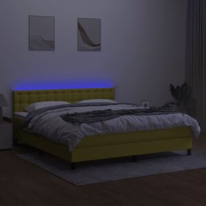 Κρεβάτι Boxspring με Στρώμα & LED Πράσινο 180x200 εκ Υφασμάτινο