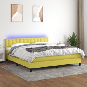 Κρεβάτι Boxspring με Στρώμα & LED Πράσινο 180x200 εκ Υφασμάτινο