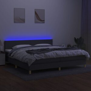 Κρεβάτι Boxspring με Στρώμα & LED Σκ.Γκρι 200x200εκ. Υφασμάτινο