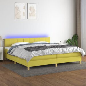 Κρεβάτι Boxspring με Στρώμα & LED Πράσινο 200x200 εκ Υφασμάτινο