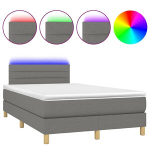 Κρεβάτι Boxspring με Στρώμα & LED Σκ.Γκρι 120x200 εκ Υφασμάτινο