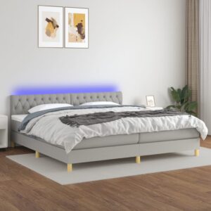 Κρεβάτι Boxspring με Στρώμα & LED Αν.Γκρι 200x200εκ. Υφασμάτινο