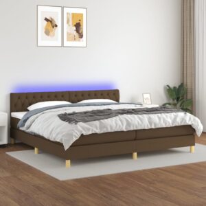 Κρεβάτι Boxspring με Στρώμα & LED Σκ.Καφέ 200x200 εκ Υφασμάτινο