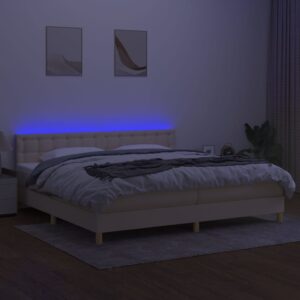 Κρεβάτι Boxspring με Στρώμα & LED Κρεμ 200x200 εκ. Υφασμάτινο