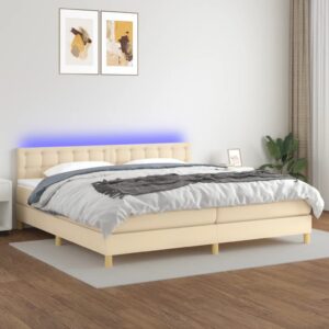 Κρεβάτι Boxspring με Στρώμα & LED Κρεμ 200x200 εκ. Υφασμάτινο