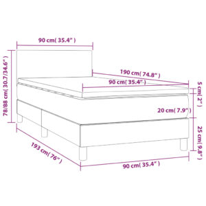 Κρεβάτι Boxspring με Στρώμα & LED Κρεμ 90x190 εκ. Συνθ. Δέρμα