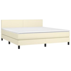 Κρεβάτι Boxspring με Στρώμα & LED Κρεμ 160x200 εκ. Συνθ. Δέρμα