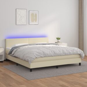 Κρεβάτι Boxspring με Στρώμα & LED Κρεμ 160x200 εκ. Συνθ. Δέρμα