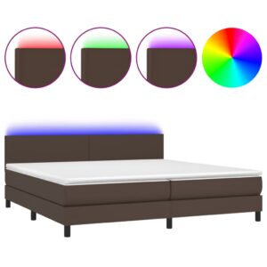 Κρεβάτι Boxspring με Στρώμα & LED Καφέ 200x200 εκ. Συνθ. Δέρμα