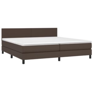 Κρεβάτι Boxspring με Στρώμα & LED Καφέ 200x200 εκ. Συνθ. Δέρμα