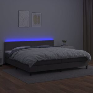 Κρεβάτι Boxspring με Στρώμα & LED Γκρι 200x200 εκ. Συνθ. Δέρμα