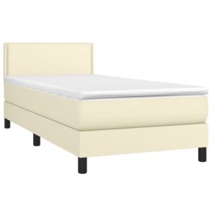 Κρεβάτι Boxspring με Στρώμα & LED Κρεμ 90x190 εκ. Συνθ. Δέρμα