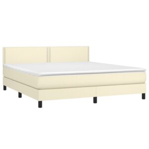 Κρεβάτι Boxspring με Στρώμα & LED Κρεμ 160x200 εκ. Συνθ. Δέρμα