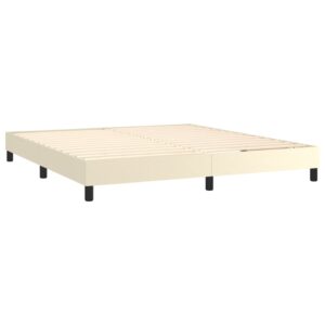 Κρεβάτι Boxspring με Στρώμα & LED Κρεμ 160x200 εκ. Συνθ. Δέρμα