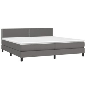 Κρεβάτι Boxspring με Στρώμα & LED Γκρι 200x200 εκ. Συνθ. Δέρμα