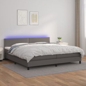 Κρεβάτι Boxspring με Στρώμα & LED Γκρι 200x200 εκ. Συνθ. Δέρμα