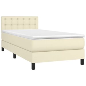 Κρεβάτι Boxspring με Στρώμα & LED Κρεμ 90x190 εκ. Συνθ. Δέρμα