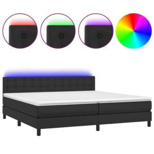 Κρεβάτι Boxspring με Στρώμα & LED Μαύρο 200x200 εκ. Συνθ. Δέρμα