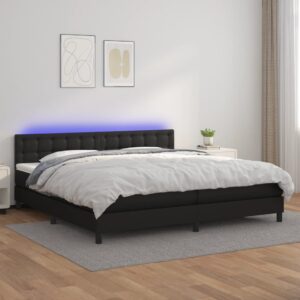 Κρεβάτι Boxspring με Στρώμα & LED Μαύρο 200x200 εκ. Συνθ. Δέρμα