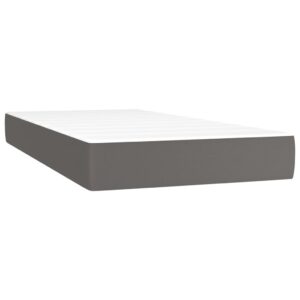 Κρεβάτι Boxspring με Στρώμα & LED Γκρι 200x200 εκ. Συνθ. Δέρμα