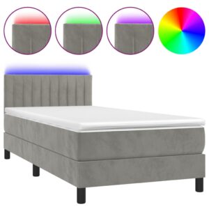 Κρεβάτι Boxspring με Στρώμα & LED Αν.Γκρι 90x200 εκ. Βελούδινο