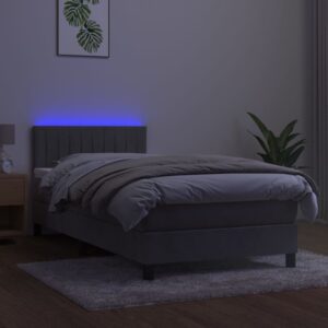 Κρεβάτι Boxspring με Στρώμα & LED Αν.Γκρι 90x200 εκ. Βελούδινο