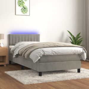 Κρεβάτι Boxspring με Στρώμα & LED Αν.Γκρι 90x200 εκ. Βελούδινο