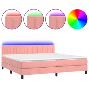 Κρεβάτι Boxspring με Στρώμα & LED Ροζ 200x200 εκ. Βελούδινο