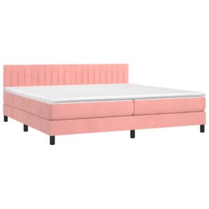 Κρεβάτι Boxspring με Στρώμα & LED Ροζ 200x200 εκ. Βελούδινο