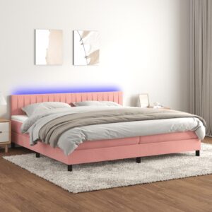 Κρεβάτι Boxspring με Στρώμα & LED Ροζ 200x200 εκ. Βελούδινο