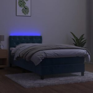 Κρεβάτι Boxspring με Στρώμα & LED Σκ. Μπλε 80x200 εκ. Βελούδινο