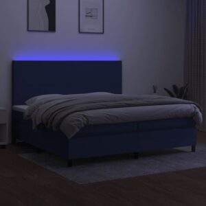 Κρεβάτι Boxspring με Στρώμα & LED Μπλε 200x200 εκ. Υφασμάτινο