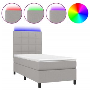 Κρεβάτι Boxspring με Στρώμα & LED Αν.Γκρι 90x200 εκ. Υφασμάτινο