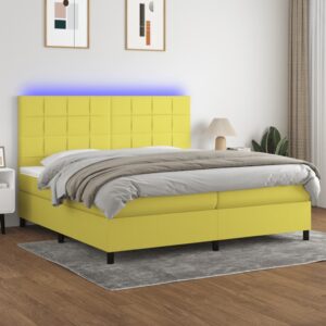 Κρεβάτι Boxspring με Στρώμα & LED Πράσινο 200x200 εκ Υφασμάτινο