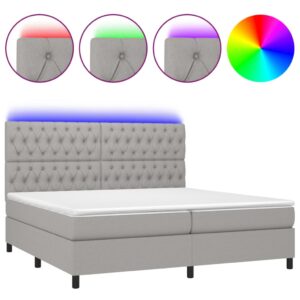 Κρεβάτι Boxspring με Στρώμα & LED Αν.Γκρι 200x200εκ. Υφασμάτινο