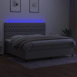 Κρεβάτι Boxspring με Στρώμα & LED Αν.Γκρι 200x200εκ. Υφασμάτινο