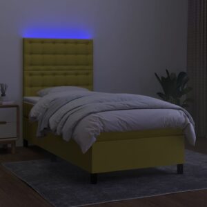 Κρεβάτι Boxspring με Στρώμα & LED Πράσινο 90x190 εκ. Υφασμάτινο