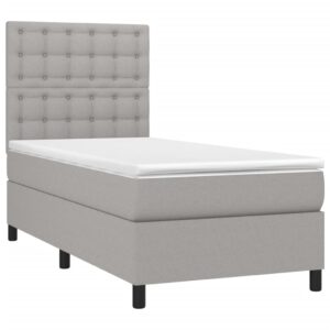 Κρεβάτι Boxspring με Στρώμα & LED Αν.Γκρι 90x200 εκ. Υφασμάτινο